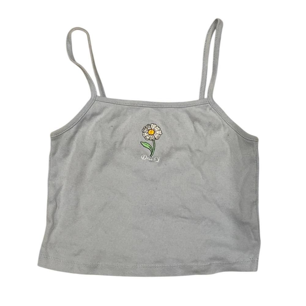 Forever 21 Light Gray Daisy Embroidered Crop Cami